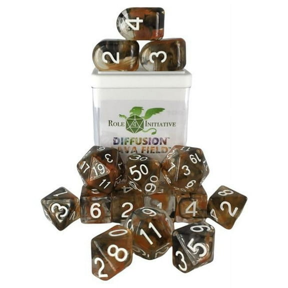 Role 4 Initiative Polyhedral Dice - Lava Field, Arch'd d4's w/White Numbers (15) New