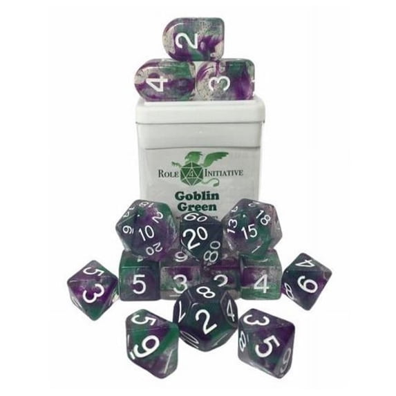 Role 4 Initiative Polyhedral Dice - Green Goblin Arched d4's w/White (15) New