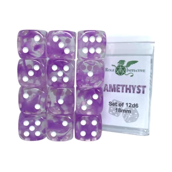 Role 4 Initiative d6 18mm Amethyst w/White (12)