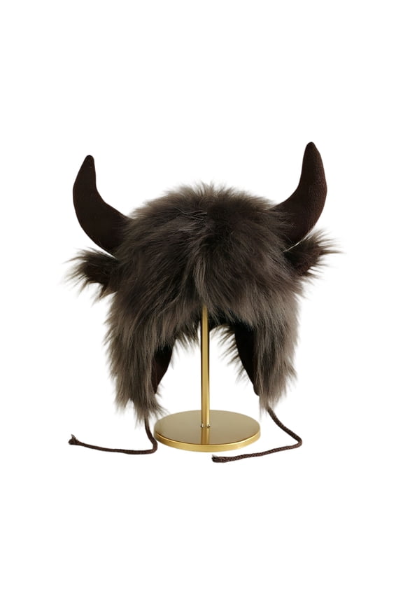 Role Play Cow Hat Earflap Protection Bomber Windproof Horn Cap Cosplay Costume for Women Men Fluffy Cycling Halloween Devil Gorras