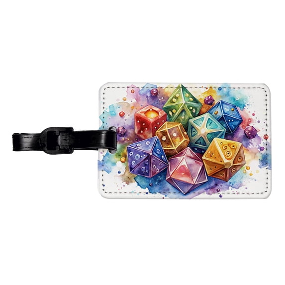 Role Playing Game Dice Watercolor Design Faux Leather Travel Luggage Tag