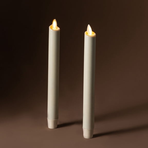 Rolentic Set of 2 Flameless LED Wax Moving Flame Taper Candles Art Deco Off-White Timer Battery Operated 9.5 in