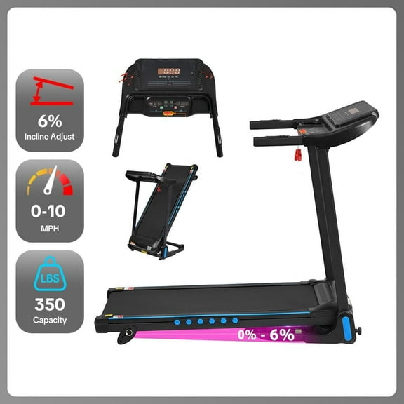 Rolenva Folding Treadmill, 10 MPH, 6% Incline, 350 LBS Capacity, Bluetooth, Type-C Port