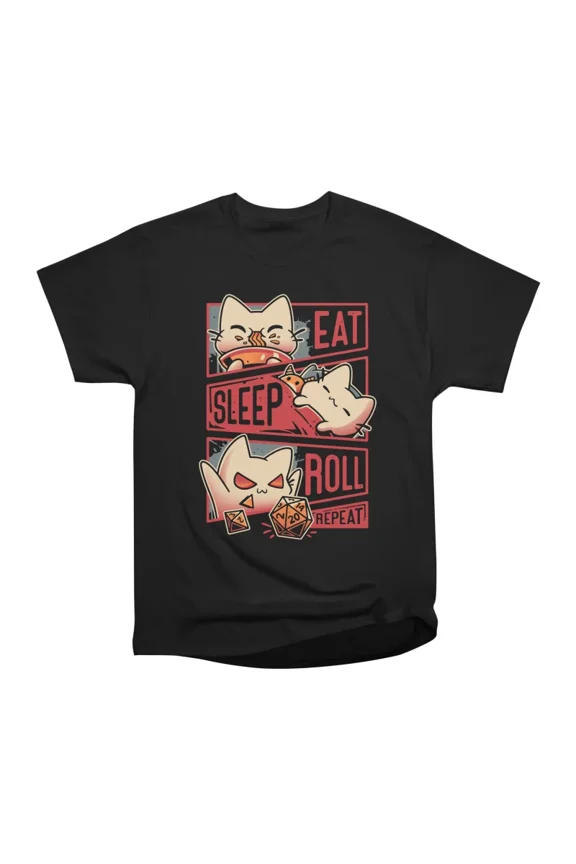 Roleplayer Routine Kitten Dice Roll T-Shirt Tee Gift For Him Merch For Her Apparel For Fri