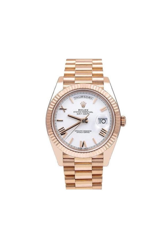 Pre-Owned Rolex Day-Date 40MM 228235 White Roman Dial Fluted Bezel 18K Rose Gold President Bracelet