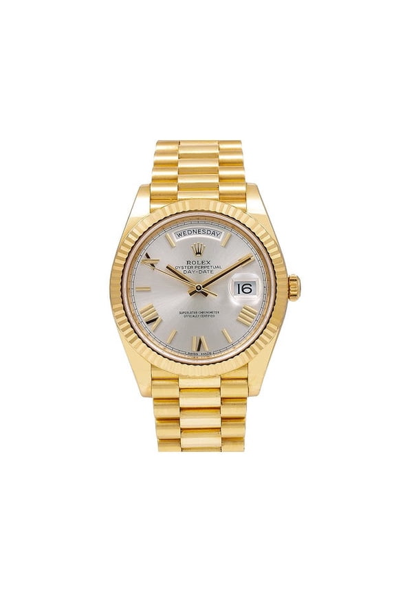 Pre-Owned Rolex Yellow Gold Day-Date 40 Watch White Roman Dial - President Bracelet