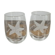 Rolf Glass 17oz Crystal Stemless Wine Glasses: Etched Nautical Starfish Design, Sold Individually