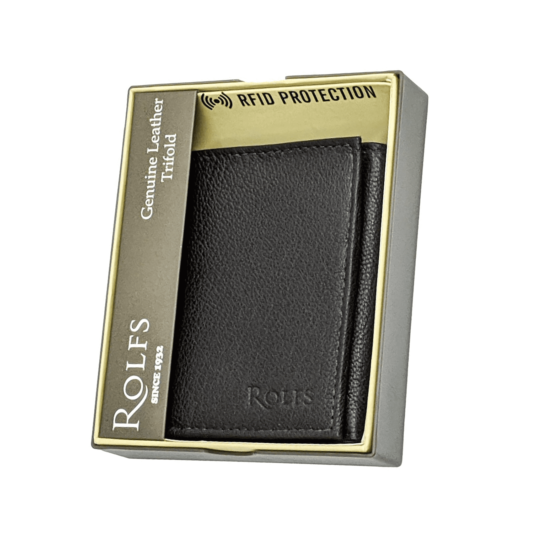 Compact Small Trifold Black Genuine Leather Wallet