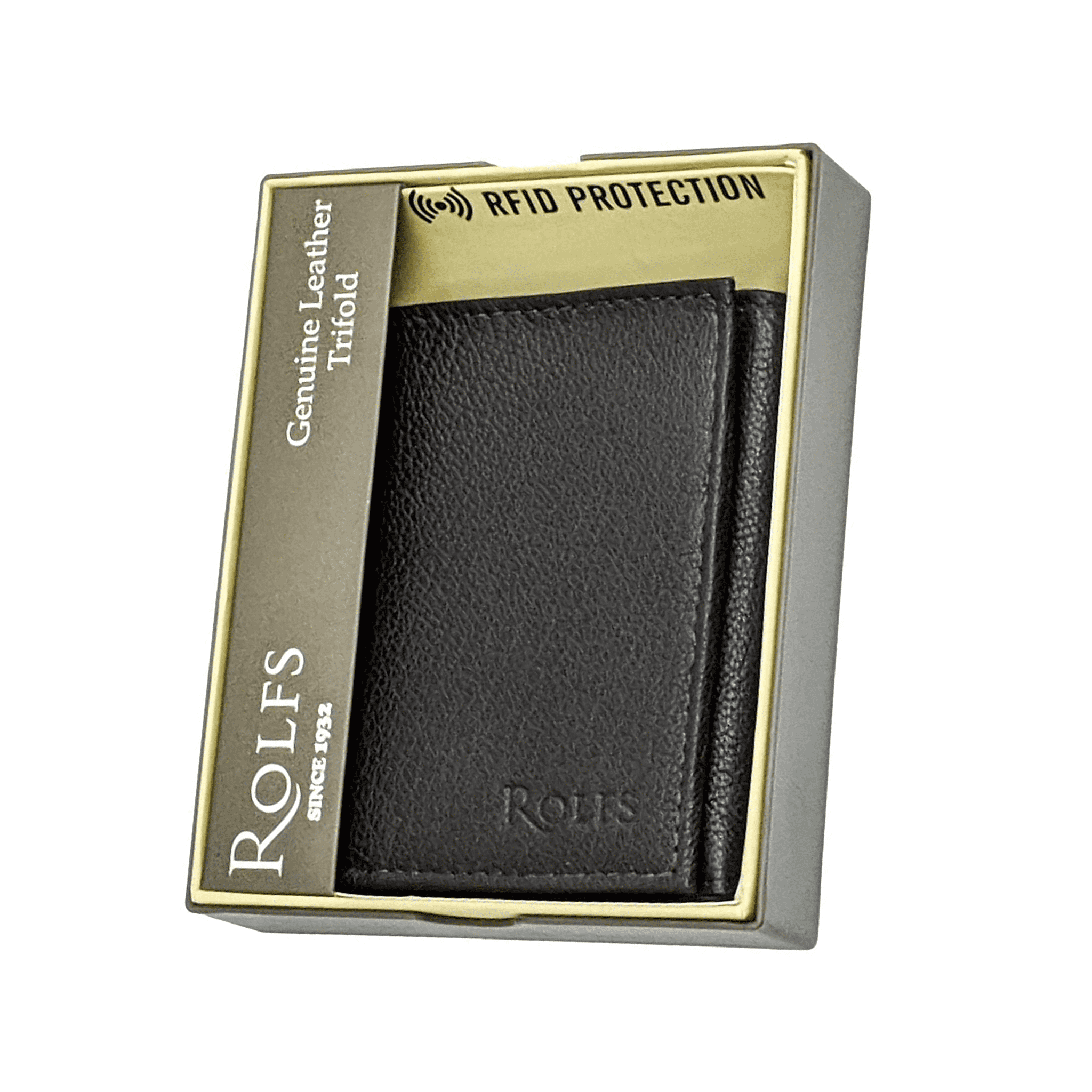 Rolfs RFID Mens Black Wallet Trifold Genuine Leather