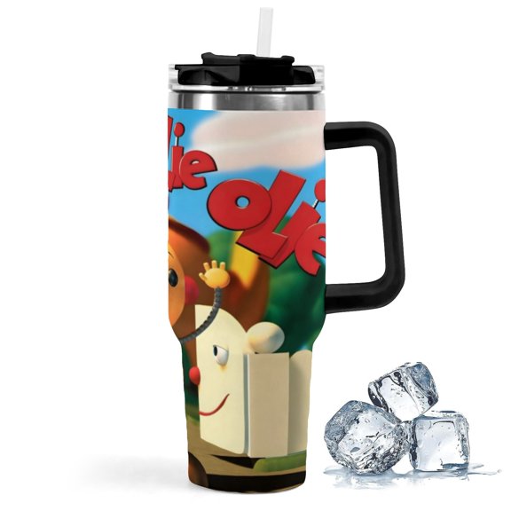 Rolie Polie Olie-theme Insulated Stainless Steel Tumbler with Handle Gifts For Family Friends Fans and Straw Fits in Standard Cup Holder 40 OZ