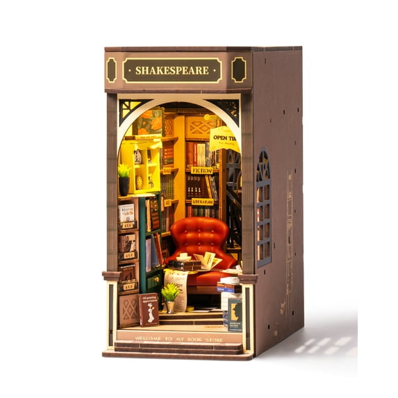 Rolife 194Pcs 3D Wooden Puzzle Bookstore Library Book Nook Model,Building Kit DIY Dollhouse Bookshelf Insert Desk Decor Gifts for Adult Child