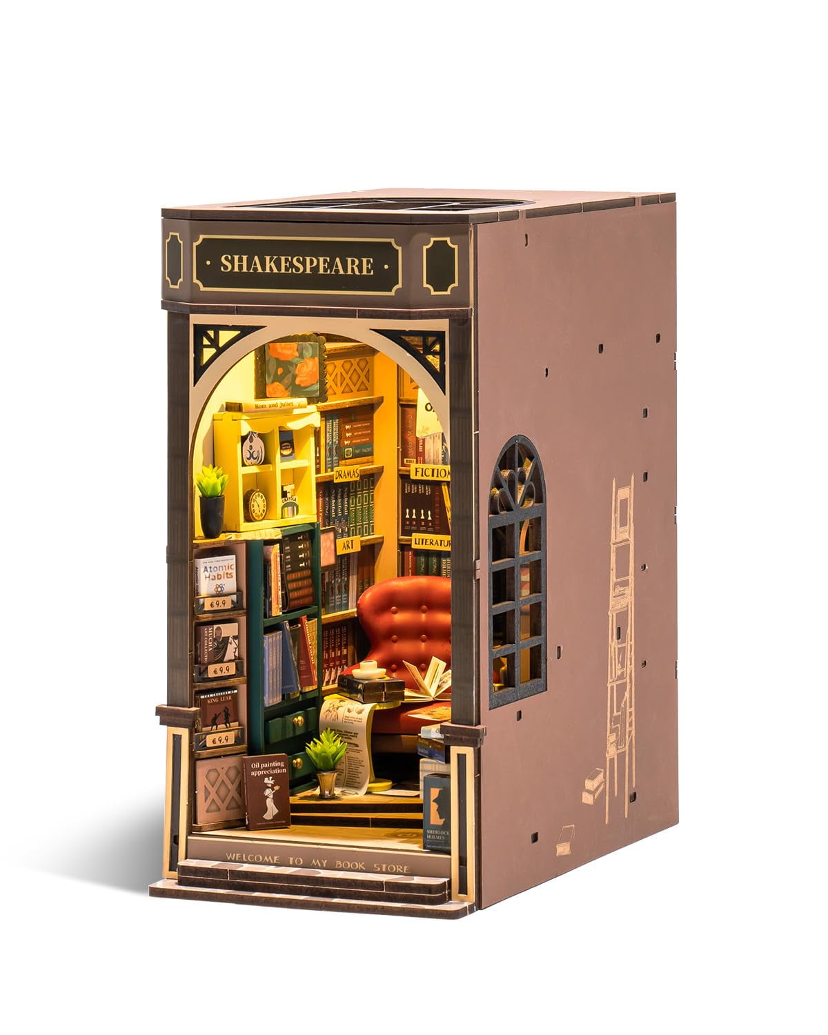 Rolife Book Nook Kit Wooden 3D Puzzle Bookcase 8.6 Vintage Bookstore House  Miniature Kit with LED Decorative Bookends Wood Craft Hobby Gift for Girls