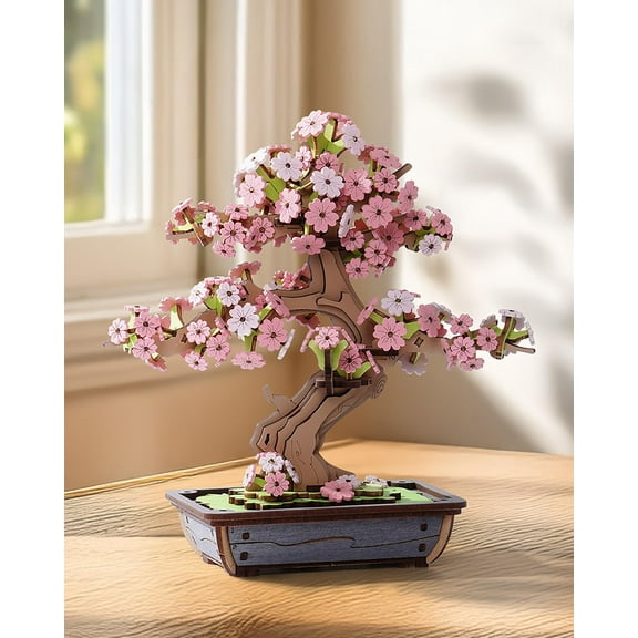 Rolife 3D Puzzle Sakura Bonsai Wooden Puzzle Model Kits for Adults to Build Home Decoration Creative Gifts for Adults and Kids