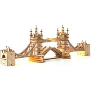 Rolife 3D Puzzle Wooden Craft Kits Tower Bridge With Lights Architecture Construction Model for Teens