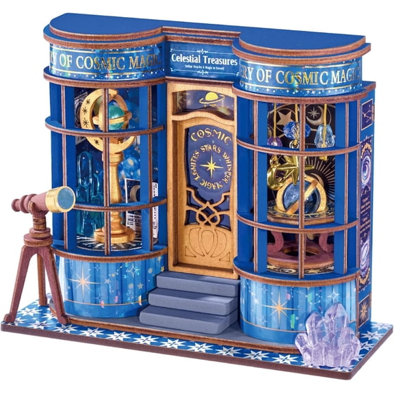 Rolife Astronomy Shop Miniature House Kit 1:32, DIY Tiny Telescope Shop Model Building Set, 1.5-Hour No Glue Assembly, Cosmic Desk Decor Craft Gift for Adults Astronomy Lovers
