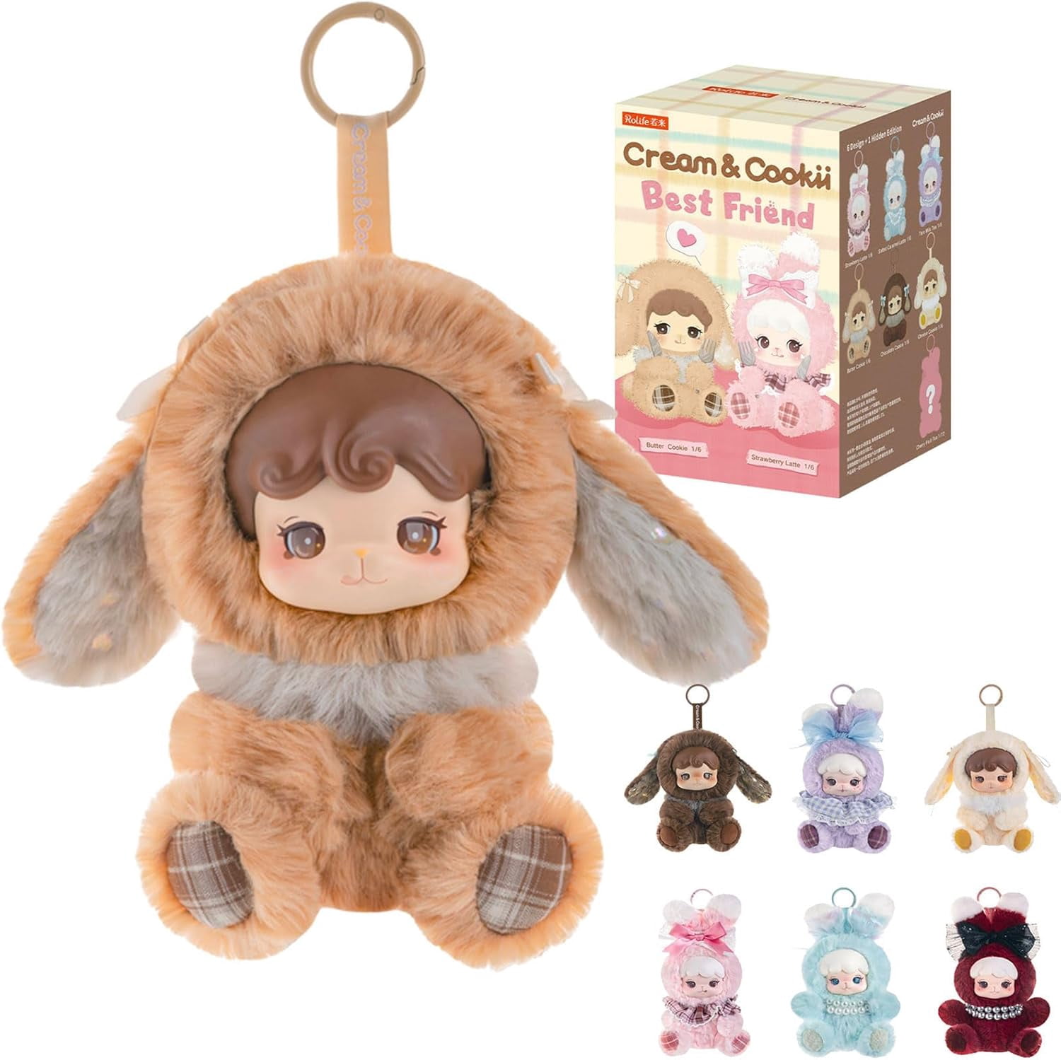 Rolife Cream & Cookii Bunny Plush Blind Box, Cute Kawaii Dessert Themed Stuffed Animal Keychain, Collectible Soft Plush Toy Bag Charm Gift for Adults Teens, Random Style 1pc