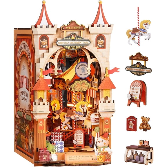 Rolife DIY Book Nook Kits for Adults- Fairytale Amusement Park- 3D Wooden Puzzle Booknook for Bookshelf Decor