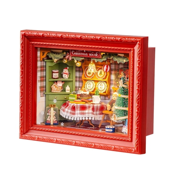 Rolife DIY Miniature Christmas House Kit Creative Frame 3D Wall-Mountable Dollhouse Mini Room Building Set Holiday Home Decor Craft for Adults (Christmas Eve Party)