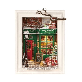 Rolife DIY Miniature Christmas House Kit Creative Frame 3D Wall-Mountable Dollhouse Mini Room Building Set Holiday Home Decor Craft for Adults (Santa's Toy Shop)