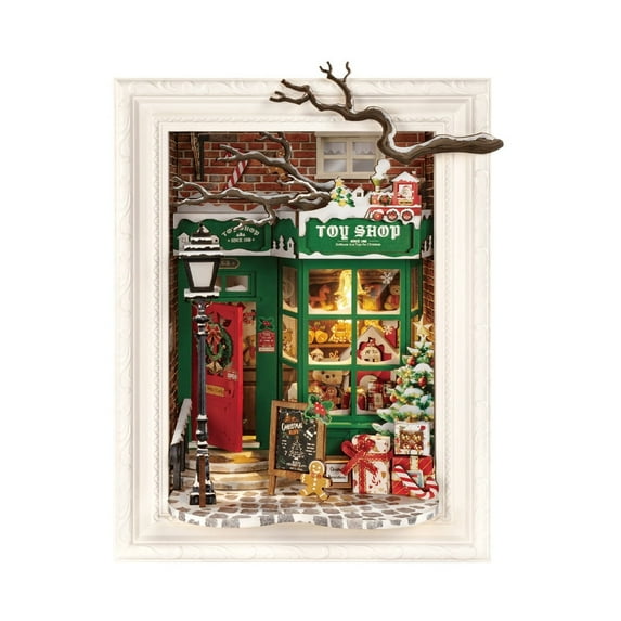 Rolife DIY Miniature Christmas House Kit Creative Frame 3D Wall-Mountable Dollhouse Mini Room Building Set Holiday Home Decor Craft for Adults (Santa's Toy Shop)