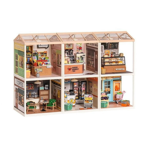 Rolife DIY Miniature Dollhouse Building Model Kit Super Creator Store Series Plastic Birthday Gift for Girls (6 Kits)