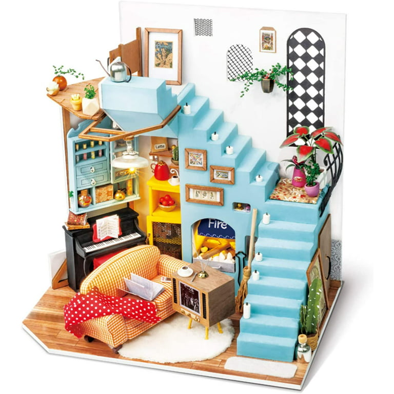 Rolife DIY Miniature Dollhouse Kit 1:24 Scale Model Diorama Gifts for Child  Adult(Joy's Peninsula Living Room),9.1X5.9X9.1 