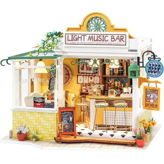 Rolife DIY Miniature Dollhouse Kit with LED 1/24 Scale Tiny House Making Kit Home Decor Gifts for Adults & Teens (Light Music Bar)