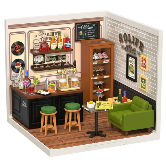 Rolife DIY Miniature Dollhouse Super Creator Leisurely Cheers Bar Plastic Building Set Toys Playset Gifts for Teens Adults