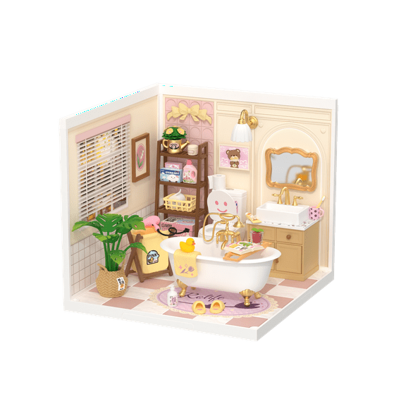 Rolife DIY Miniature Dollhouse Super Creator Pop Bubble Bathroom Plastic Building Set Toys Playset Gifts for Teens Adults