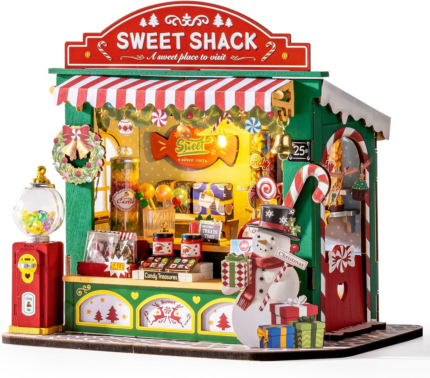 Rolife DIY Miniature Dolls House Kit Christmas Candy Stand, Wooden Model Building Kit With LED Lights, Model Kits for Adults to Build, Home Decor Christmas Birthday Gifts