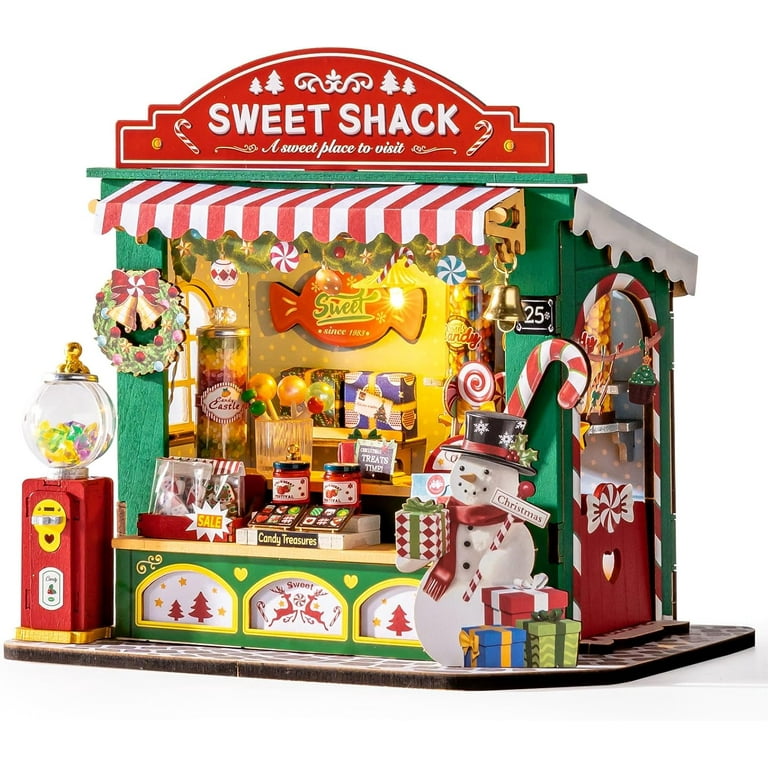 Rolife DIY Miniature Dolls House Kit Christmas Candy Stand, Wooden