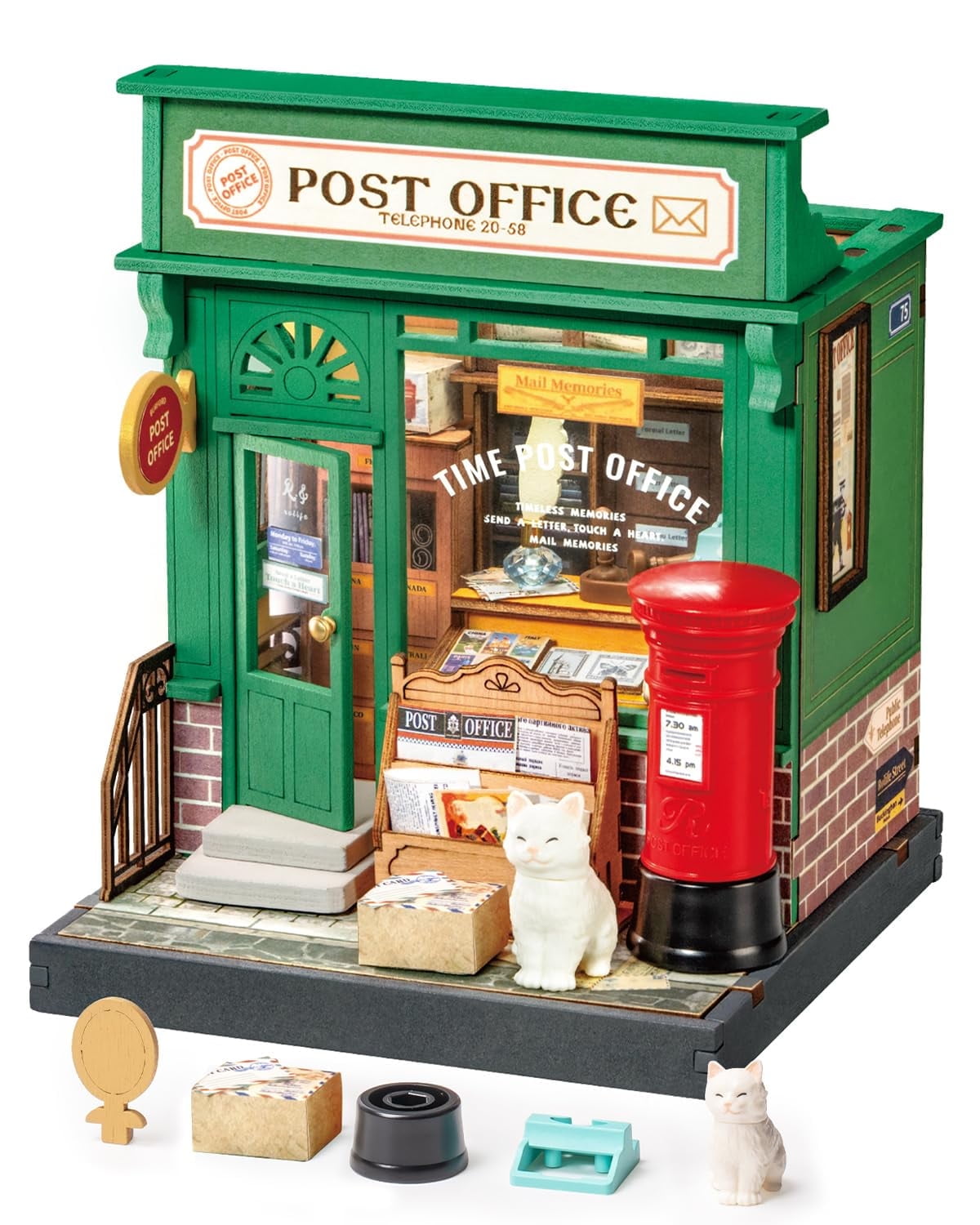 Rolife DIY Miniature House Wood Kit Post Office Home Desk Bookshelf Decoration Birthday Gifts