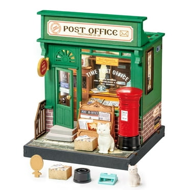 Rolife DIY Miniature House Wood Kit Post Office Home Desk Bookshelf Decoration Birthday Gifts for Adult Boys & Girls