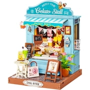 Rolife DIY Miniature Kit Mini Building Dollhouse Gelato Stall, Miniverse Lifestyle Mini Bookshelf Decoration, DIY Hobbies for Craftsman Gelato Stall