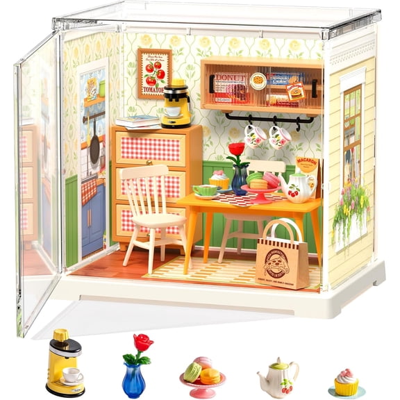 Rolife Floral Dining Room Micro Building Blocks Kit, Miniature Restaurant Model Set for Teens & Adults, DIY Plastic Scene with Floral Accents & Furniture, Creative Craft Hobby Desk Decor Gift