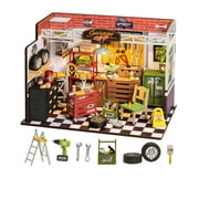Rolife Garage Workshop 120 Scale DIY Miniature Doll House 3D Wooden Puzzles Kit Building Kit with LED for Adult Xmas Gifts and Toys