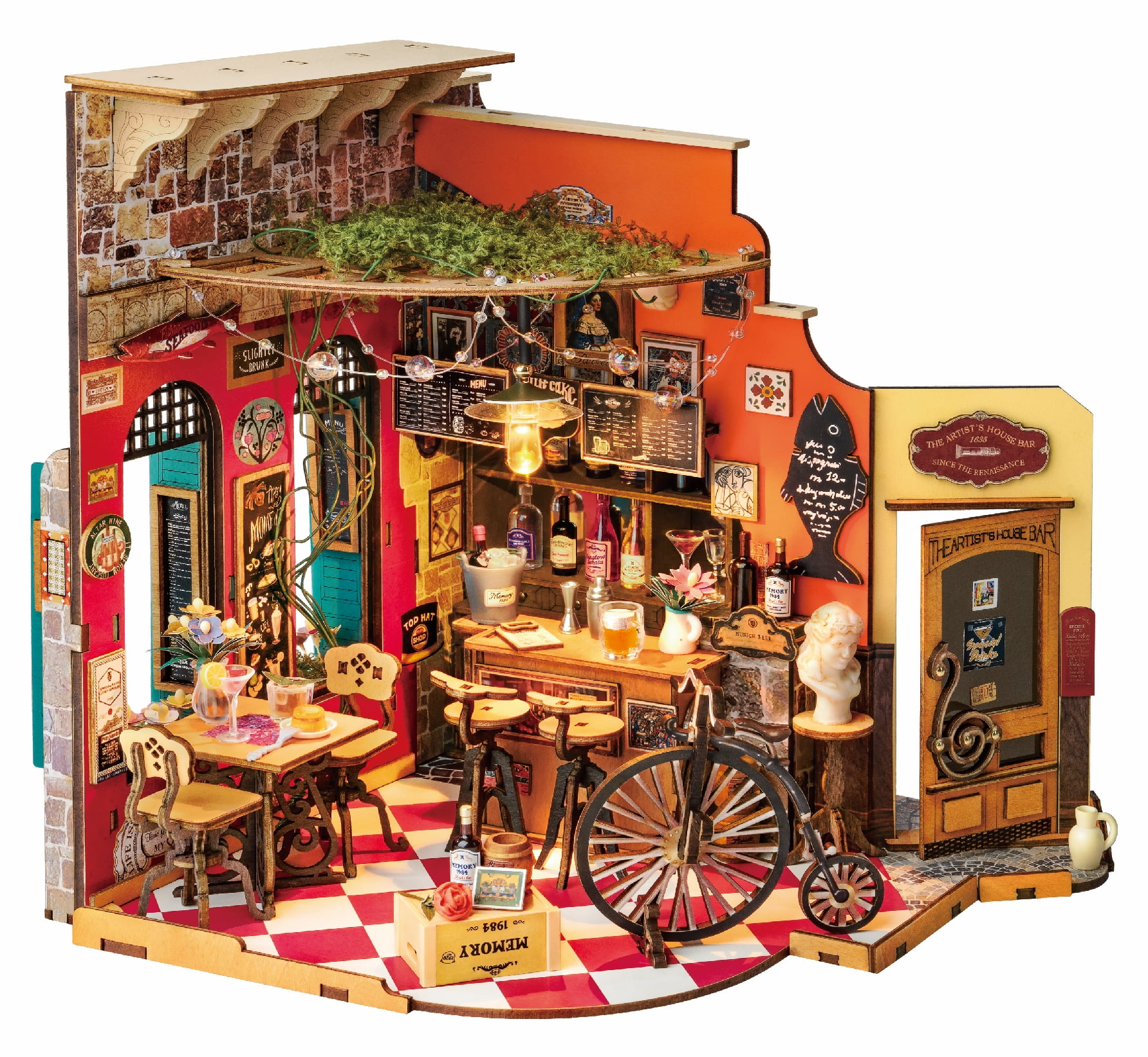 Rolife Miniature House DIY Craft Kit, Wooden Puzzle Assembly Set for Adults & Kids Gifts, Cheers Bar & Dining