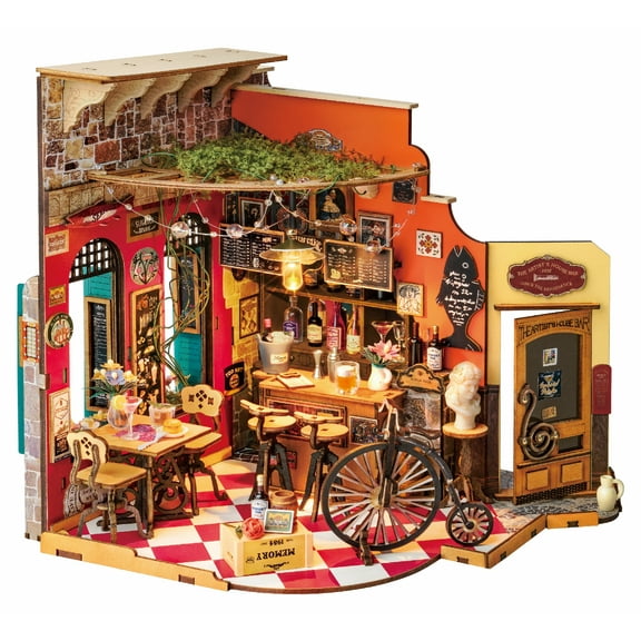 Rolife Miniature House DIY Craft Kit, Wooden Puzzle Assembly Set for Adults & Kids Gifts, Cheers Bar & Dining