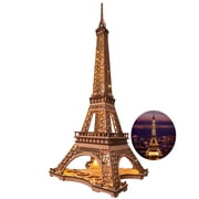 Rolife Night of the Eiffel Tower 3D Wooden Puzzle,Craft Kits With Lights Architecture Construction Model for Teens Adult