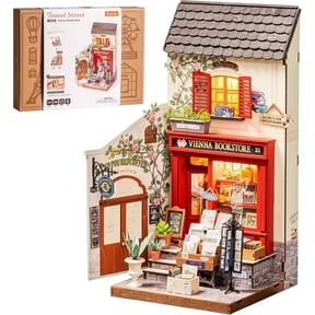 Rolife Vienna Bookstore DIY Miniature House Kit, 3D Wooden Puzzle Bookshelf Decor, Craft Model Building Set for Teens Adults, Creative Home Desk Decor Gift for Book Lovers