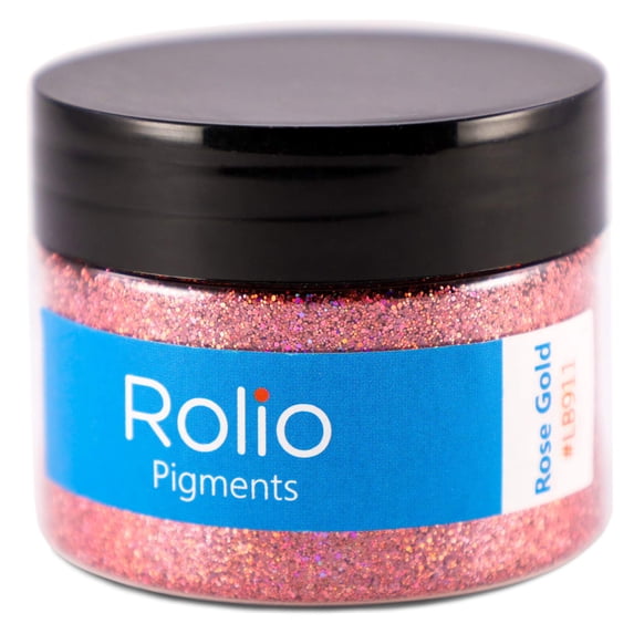 Rolio Holographic Craft Glitter - Cosmetic Grade Pure Glitter for Resin, Makeup, Face & Body Art, Craft Supplies, Nail Decoration - One Jar - 28 Grams - 1/128" to 1/64" Size - Rose Gold