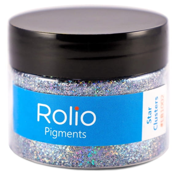 Rolio Holographic Glitter - Craft Glitter for Resin, Makeup, Nail Art, Face & Body Art, DIY Crafts - 28g Jar, 1/128 to 1/64 Size, Star Clusters