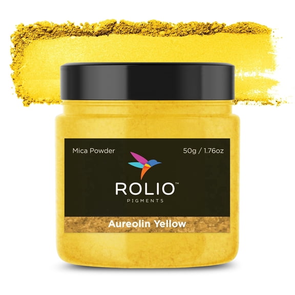 Rolio Premium Mica Powder - Aureolin Yellow (50G / 1.76oz) - 1 Jar of Yellow Pigment Powder for Epoxy Resin, Dye, Soap Making, Nail Polish, Paint, Candle Making, Bath Bombs, Slime