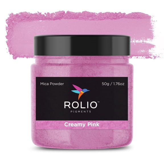Rolio - Mica Powder - 1 Jar of Pigment for Paint, Dye, Soap Making, Nail Polish, Epoxy Resin, Candle Making, Bath Bombs, Slime - 50G / 1.76oz - Creamy Pink