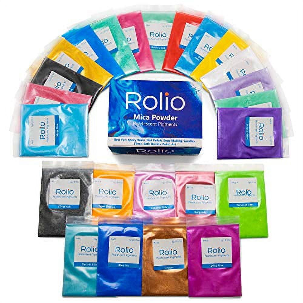 Rolio Mica Powder Pearlescent Color Pigment - Art Set for Resin Epoxy - for  Soap Making, Nail Polish Set, Lip Gloss Set, Eye Shadow, Bath Bomb, Slime