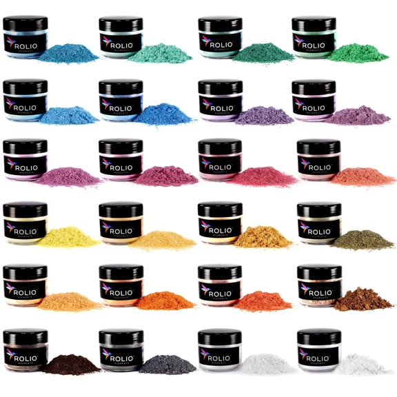 Rolio Mica Powder Pearlescent Color Pigment - Art Set for Resin Epoxy - for Soap Making, Nail Polish, Lip Gloss, Eye Shadow, Slime & Candle Jars - 10g, 24 Jars - (Pastel Set)