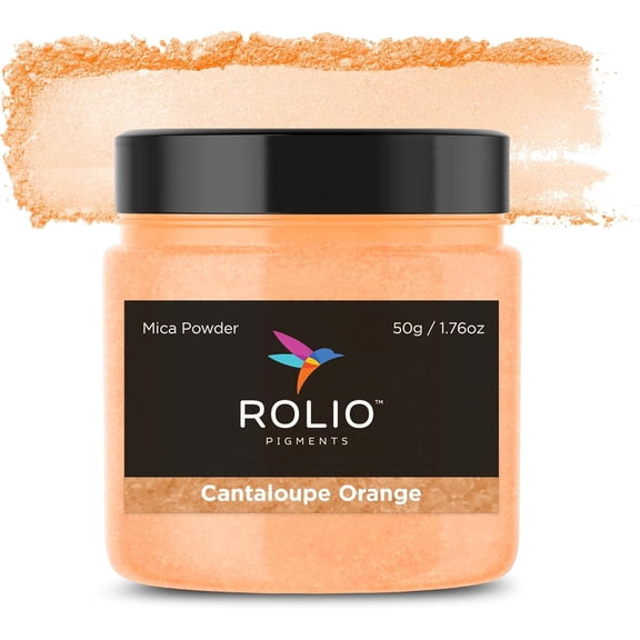Rolio Premium Mica Powder - Cantaloupe Orange (50G / 1.76oz) - 1 Jar of Orange Pigment Powder for Epoxy Resin, Dye, Soap Making, Nail Polish, Paint, Candle Making, Bath Bombs, Slime