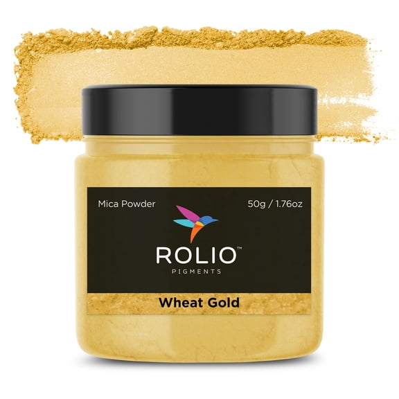 Rolio Premium Mica Powder - Wheat Gold (50G / 1.76oz) - 1 Jar of Yellow Pigment Powder for Epoxy Resin, Dye, Soap Making, Nail Polish, Paint, Candle Making, Bath Bombs, Slime
