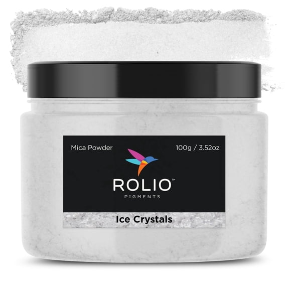Rolio Premium White Mica Powder - Ice Crystals (100G / 3.5 oz) - 1 Jar of White Pigment Powder for Epoxy Resin, Dye, Soap Making, Nail Polish, Paint, Candle Making, Bath Bombs, Slime