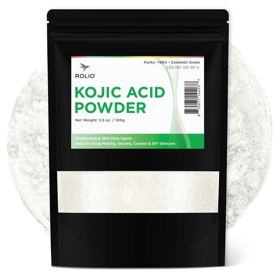 Rolio Pure Kojic Acid Powder, 3.5 Oz (100g) - Natural Organic Versatile Skincare Product for Soap Making, Creams, Lotions, Serums and More - DIY and Professional Cosmetic Grade Kojic Acid Powder